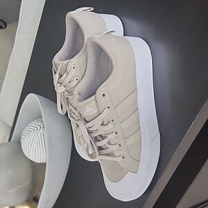 Adidas platforms, size 9 1/5 in beige